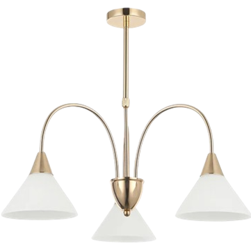 Golden 3-Light Chandelier with White Glass Shades