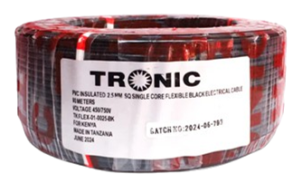 PVC Insulated 2.5mm² Single Core Flexible Black Cable – 90m