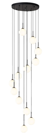 12-Globe Spiral Pendant Chandelier with Matte Black Finish